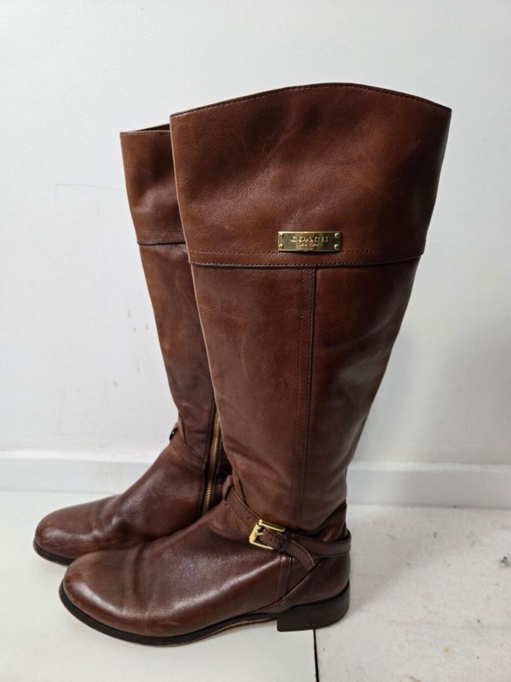 Coach Micha Leather Tall Riding Boots Size 8.5 Brown Knee-High equestrian